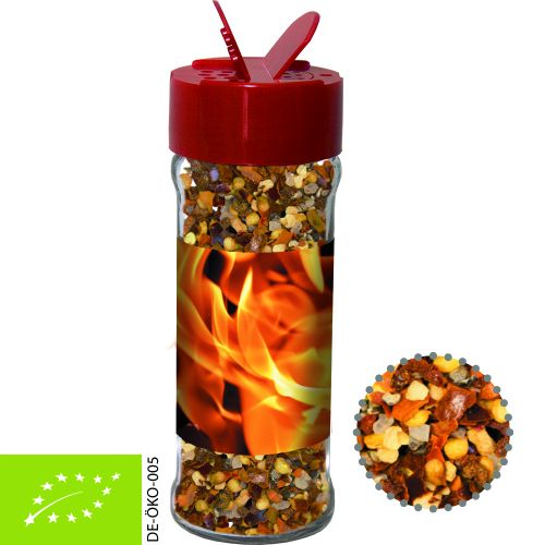 Bio Gewürzmischung Feuer und Flamme, ca. 45g, Glas mit Streuaufsatz