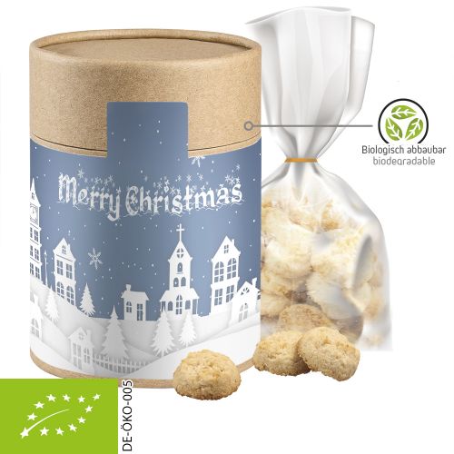 Bio Weihnachts Kokos Kekse, ca. 100g, Beutel in biologisch abbaubare Eco Pappdose Maxi